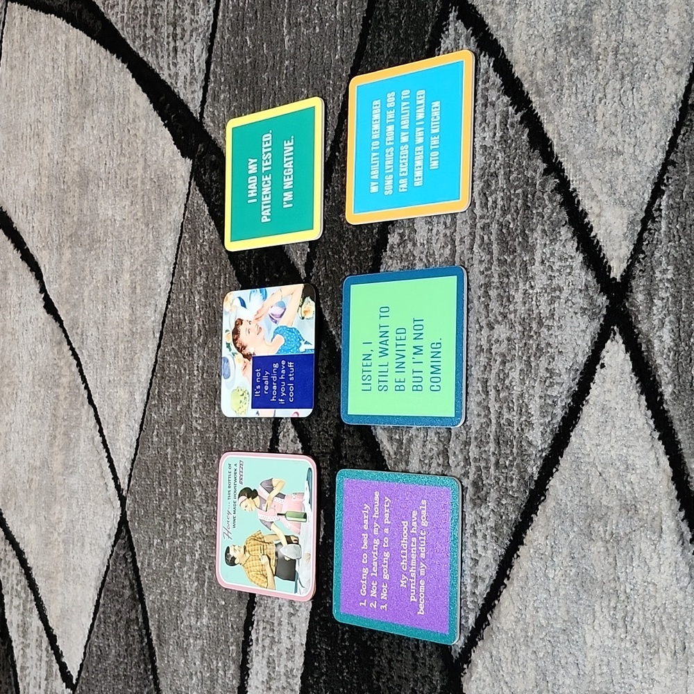 6 RETRO HUMOROUS DRINK COASTERS SET FUNNY